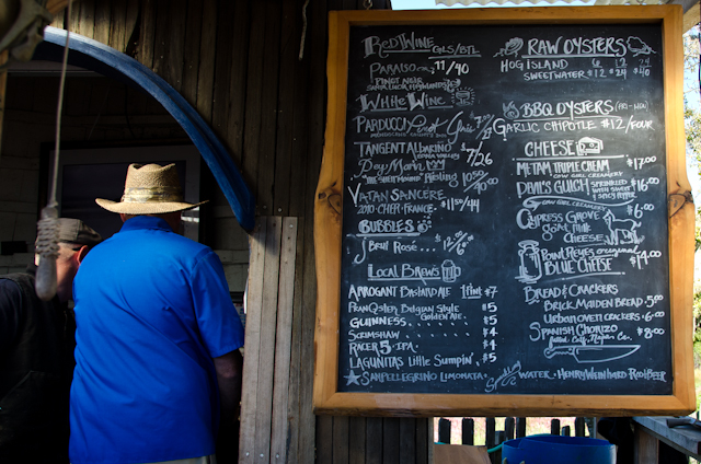 The menu, Hog Island Oyster Farm, Marshall, CA