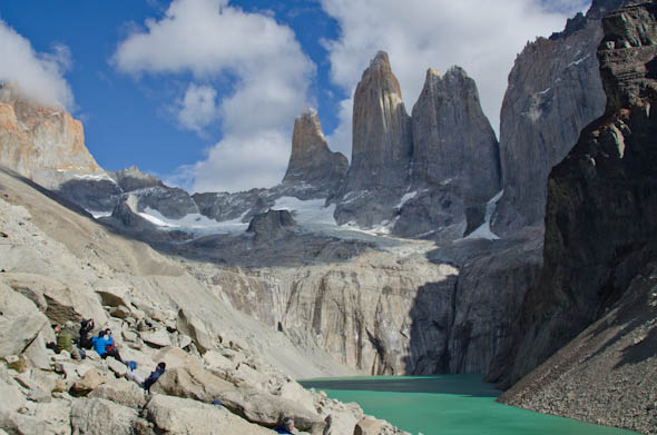 View of "the towers" (Las Torres) : Hiking the W Trek in Parque Nacional Torres del Paine