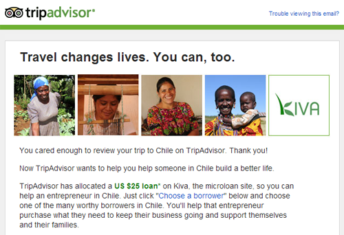 kiva credit for tripadvisor review