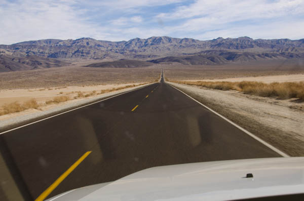 Death Valley National Park through the windshield