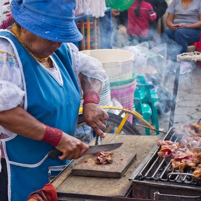 Offal Vendor in Otavalo, Ecuador