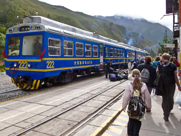 travel to machu picchu - boarding the perurail train at Ollantaytambo