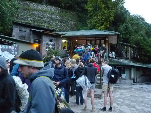 travel to machu picchu - waiting in line for the park to open